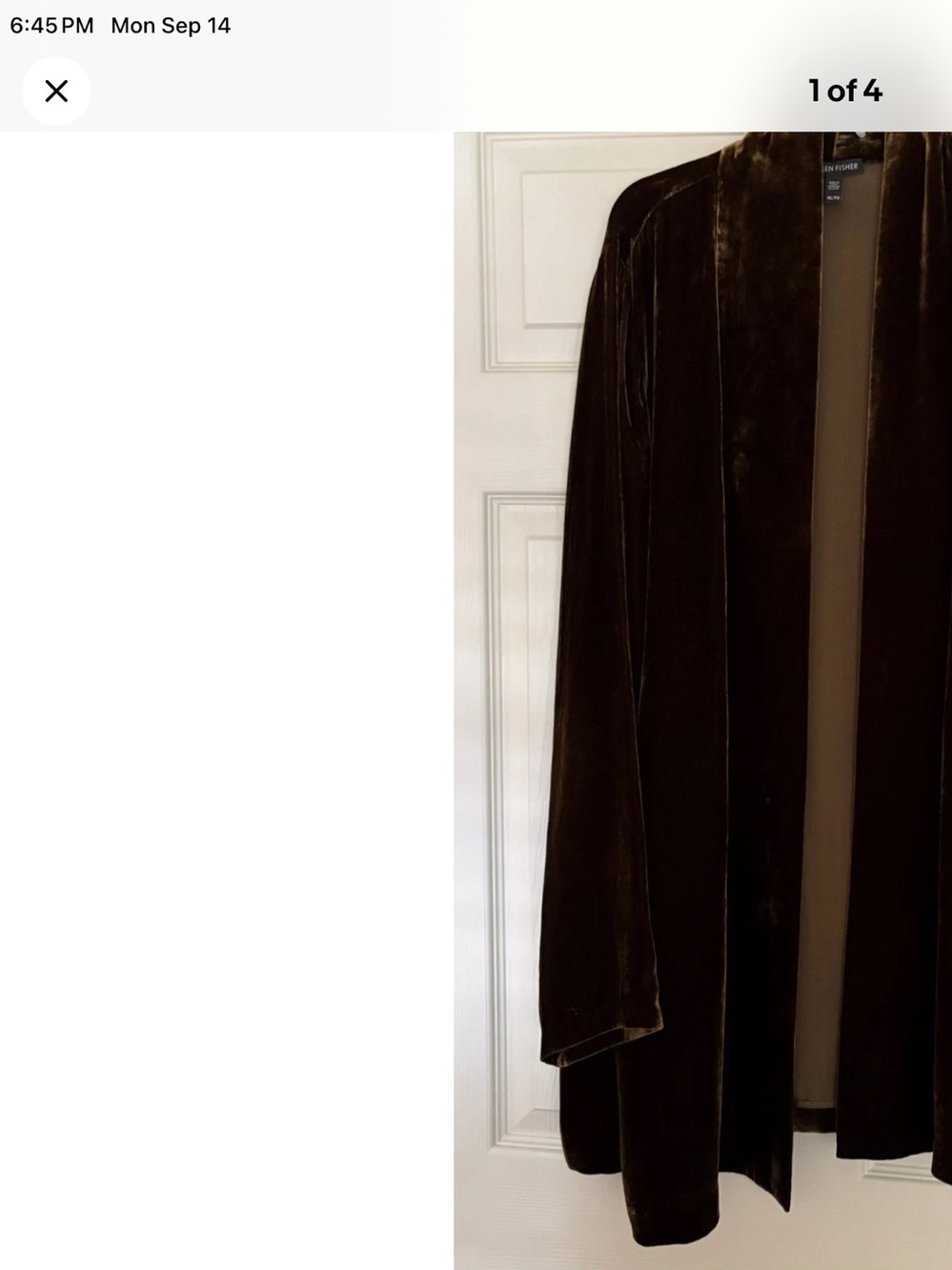 Eileen Fisher Rich Brown Velvet Open-Front Jacket, XL, $100